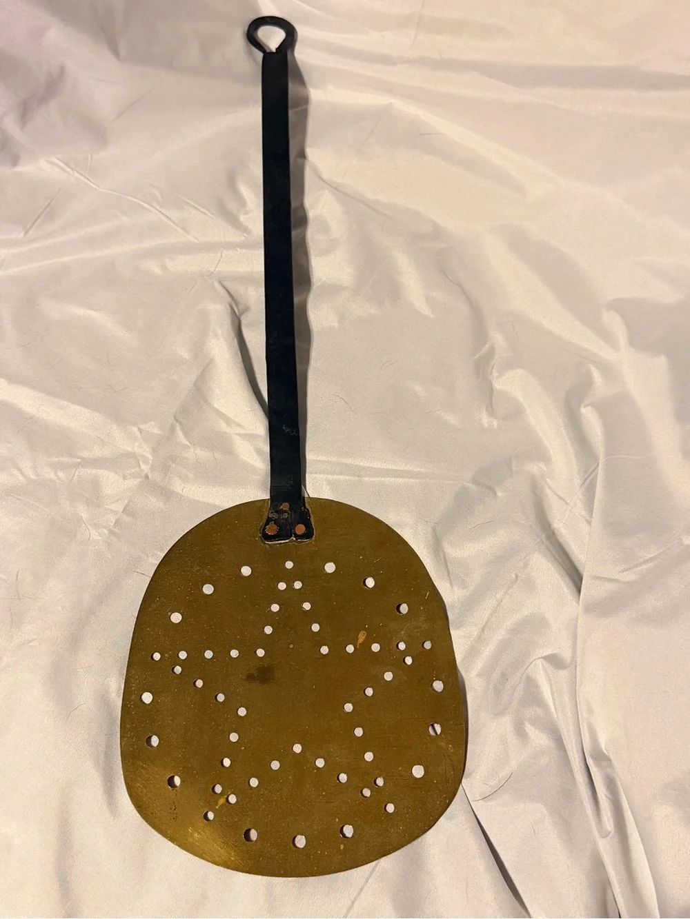 Vintage Brass Skimmer Strainer | Rustic Farmhouse Kitchen Wall Decor | Primitive